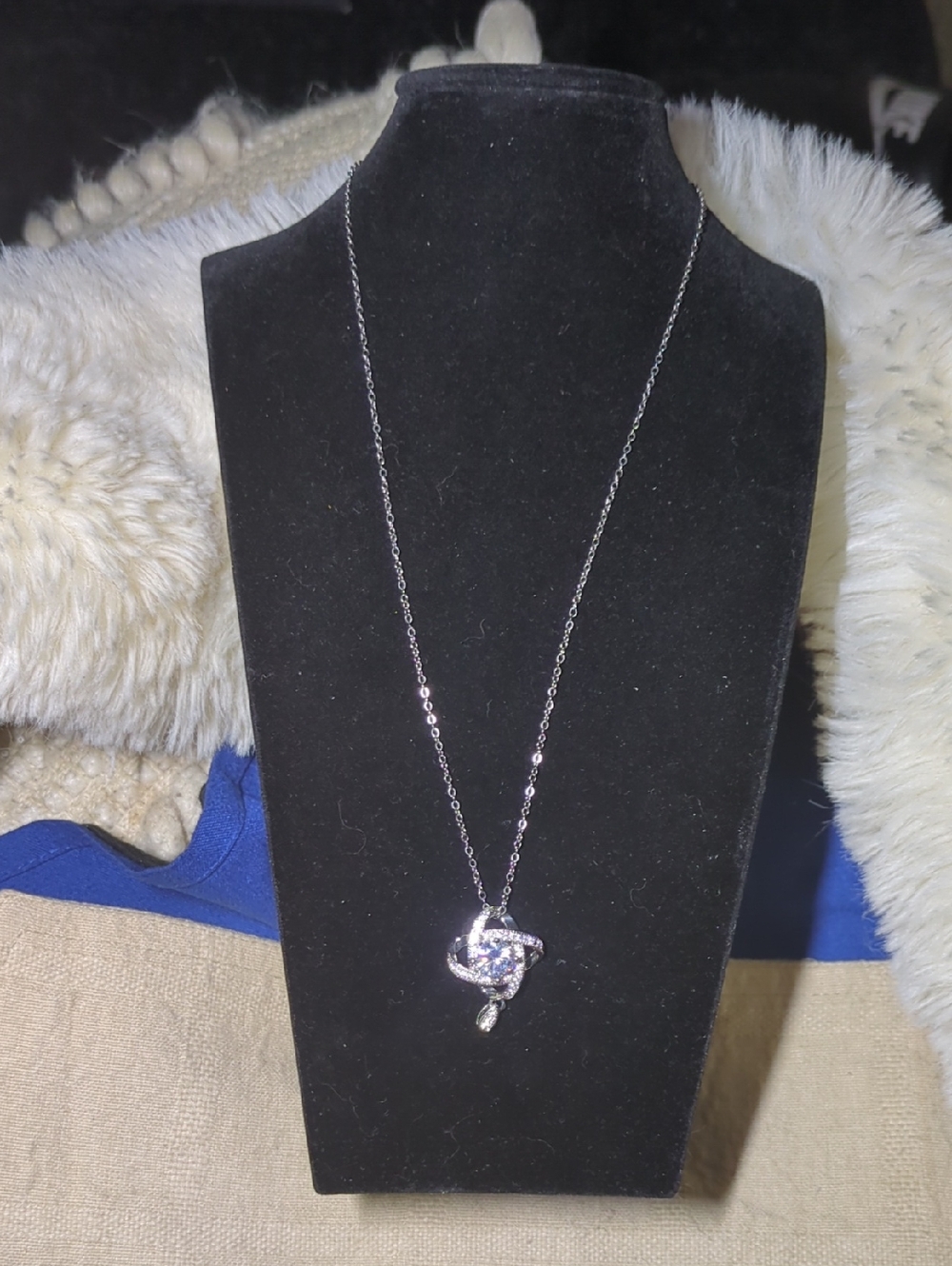 Silver-tone 925 Blue Crystal Pendant Necklace - Women Jewelry